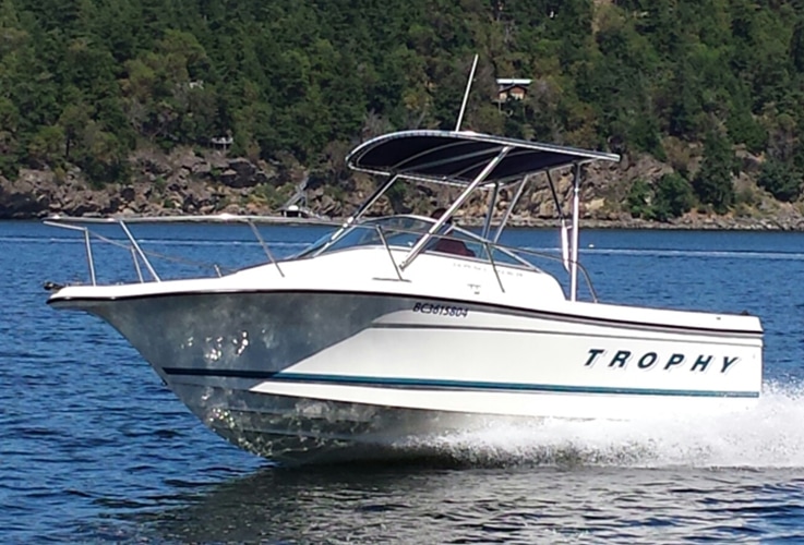 Walkaround fishing boat with Tower in a Box® top
