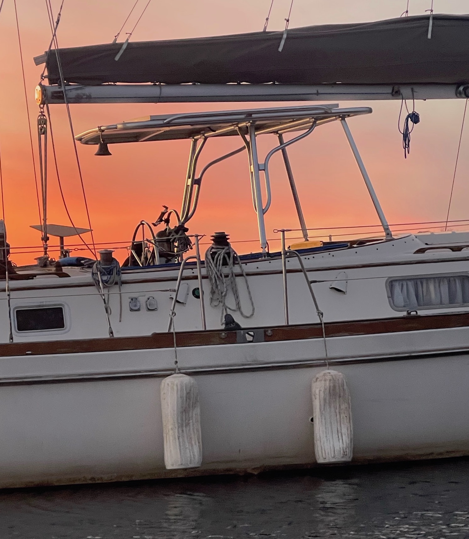 Gulfstar 50 Hard Dodger at sunset