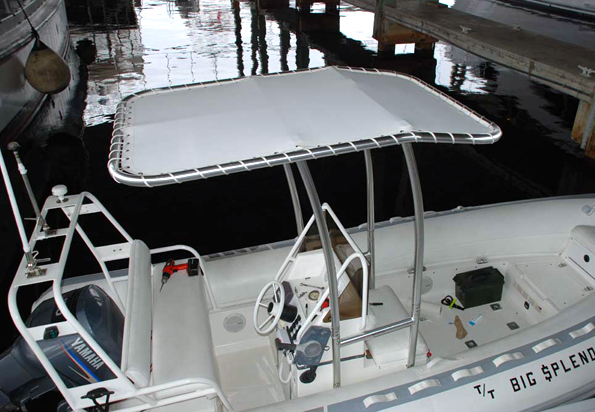 Alternative view of special leg configuration for rigid inflatable Trampoline T-top