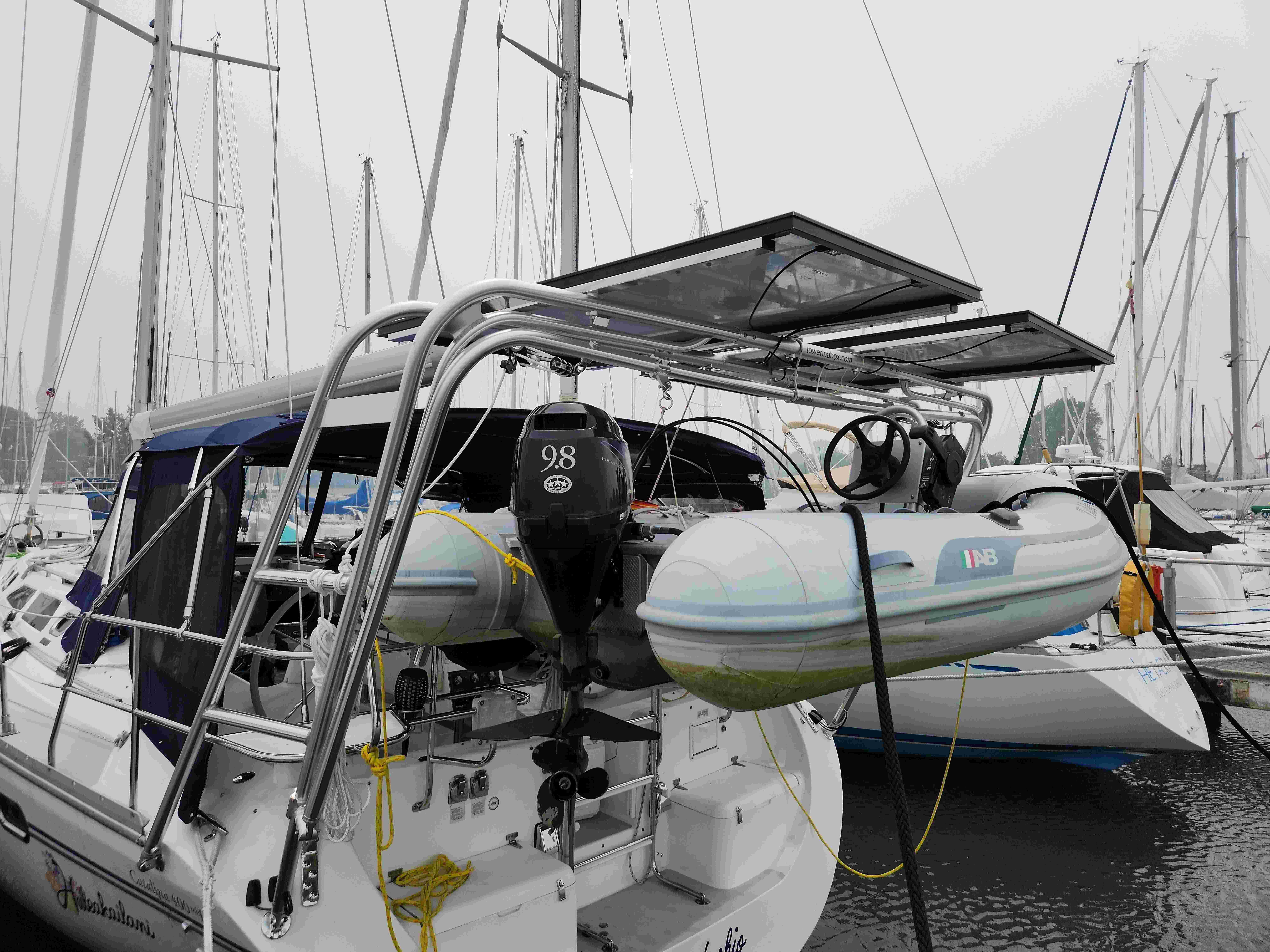 Catalina 400 Sail Arch installation with a solar-panel array